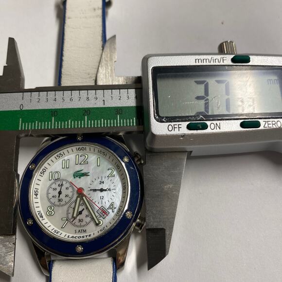 Lacoste Women’s Watch Chronograph Date 24 Hour WR 5 ATM white blue new battery main image 5